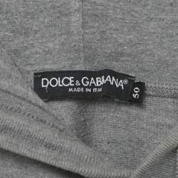 Pre Owned Dolce & Gabbana Grey Cotton Logo Plaque Detail Hoodie L