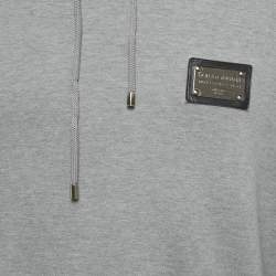 Pre Owned Dolce & Gabbana Grey Cotton Logo Plaque Detail Hoodie L