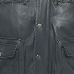 Pre Owned Dolce & Gabbana Navy Blue Applique Detail Leather Hooded Jacket L