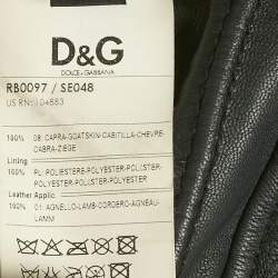 Pre Owned Dolce & Gabbana Navy Blue Applique Detail Leather Hooded Jacket L
