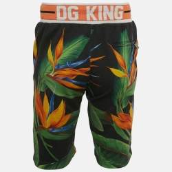 Pre Owned Dolce & Gabbana Black Tropical Print Cotton Knit Shorts M