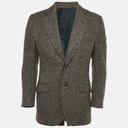 Pre Owned Dolce & Gabbana Brown Patterned Wool Single Breasted Blazer S