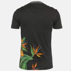 Pre Owned Dolce & Gabbana Black Bird of Paradise Print Cotton Crewneck T-Shirt S