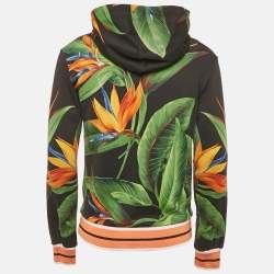 Pre Owned Dolce & Gabbana Black Bird Of Paradise Print Cotton Hooded Sweatshirt S