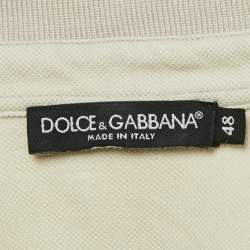 Pre Owned Dolce & Gabbana Light Grey Bird Print Cotton Pique Polo T-Shirt M