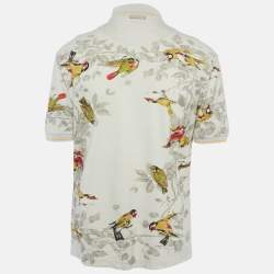 Pre Owned Dolce & Gabbana Light Grey Bird Print Cotton Pique Polo T-Shirt M