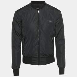 Pre Owned Dolce & Gabbana Black Nylon Logo Plaque Bomber Jacket XS