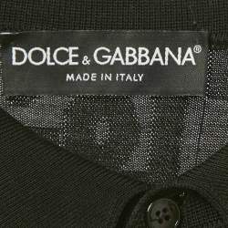 Pre Owned Dolce & Gabbana Black Patterned Silk Jersey Polo T-Shirt XL