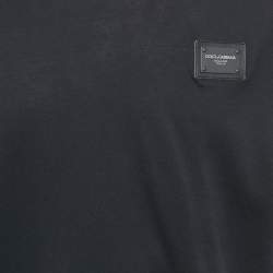 Pre Owned Dolce & Gabbana Navy Blue Cotton Logo Plaque T-Shirt XXL