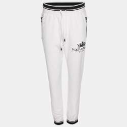 Pre Owned Dolce & Gabbana White Jersey Logo Print Jogger Pants L