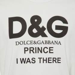 Pre Owned Dolce & Gabbana White Prince I Was There Print Cotton Crew Neck T-Shirt L