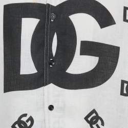 مملوكة مسبقًا Dolce & Gabbana Off White Logo Print Linen Long Sleeve Shirt XS 