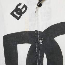 مملوكة مسبقًا Dolce & Gabbana Off White Logo Print Linen Long Sleeve Shirt XS 