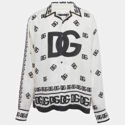 Pre Owned Dolce & Gabbana Off White Logo Print Linen Long Sleeve Shirt XS 