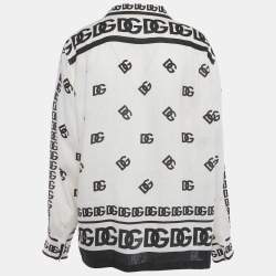 مملوكة مسبقًا Dolce & Gabbana Off White Logo Print Linen Long Sleeve Shirt XS 