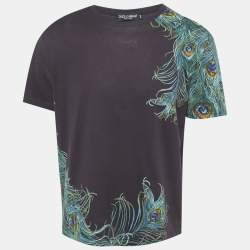 Pre Owned Dolce & Gabbana Purple Peacock Print Jersey T-Shirt XXXL