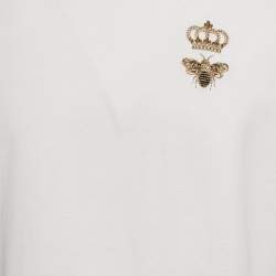 Pre Owned Dolce & Gabbana White Bee Embroidered Jersey T-Shirt XXL