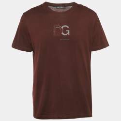 Pre Owned Dolce & Gabbana Burgundy Logo Print Cotton T -Shirt M