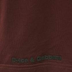 Pre Owned Dolce & Gabbana Burgundy Logo Print Cotton T -Shirt M