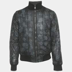 Pre Owned Dolce & Gabbana Black Printed Synthetic & Cotton Knit Bomber Jacket XS
