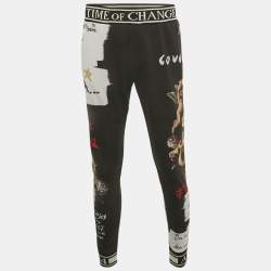 Pre Owned Dolce & Gabbana Black Printed Cotton Jogger Pants L