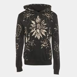 Pre Owned Dolce & Gabbana Black Floral Flocked Cotton Hoodie M