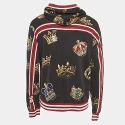 Pre Owned Dolce & Gabbana Black Crown Print Cotton Hoodie XXL