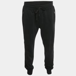 Pre Owned Dolce & Gabbana Black Logo Plaque Cotton Sweatpants 4XL