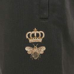 Pre Owned Dolce & Gabbana Black Crown Embroidered Cotton Jogger Pants XXXL