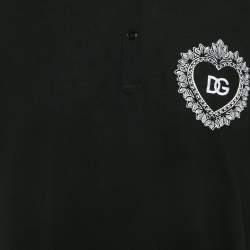 Pre Owned Dolce & Gabbana Black Heart Applique Pique Polo T-Shirt XXL