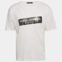 Pre Owned Dolce & Gabbana White Logo Print Jersey Crewneck T-Shirt S