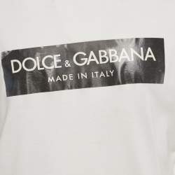 Pre Owned Dolce & Gabbana White Logo Print Jersey Crewneck T-Shirt S