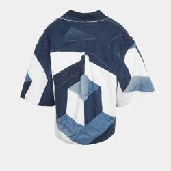 Pre Owned Dolce & Gabbana Blue Denim Patch Work Oversized Shirt S