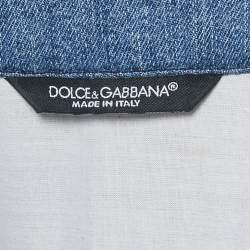 Pre Owned Dolce & Gabbana Blue Denim Patch Work Oversized Shirt S