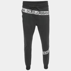 Pre Owned Dolce & Gabbana Black Logo Print Cotton Jogger Pants XL