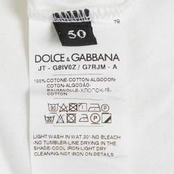 Pre Owned Dolce & Gabbana White Cotton Label Embroidered Short Sleeve T-Shirt L