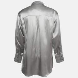 Pre Owned Dolce & Gabbana Metallic Grey Satin Silk Button Front Long Shirt M