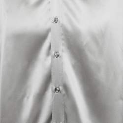 Pre Owned Dolce & Gabbana Metallic Grey Satin Silk Button Front Long Shirt M