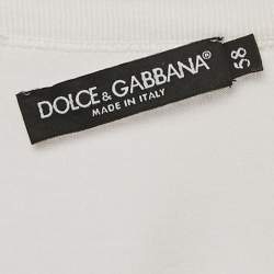 Pre Owned Dolce & Gabbana White Cotton Knit Applique Detail T-Shirt 4XL