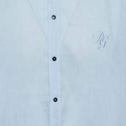 مملوكة مسبقًا قميص دولتشي أند غابانا شعار مطرز كتان أزرق مقاس 2 كبير جداً جداً