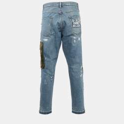 Pre Owned Dolce & Gabbana Blue Denim Distressed Cropped Jeans M/Waist 34"