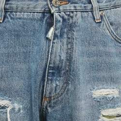Pre Owned Dolce & Gabbana Blue Denim Distressed Cropped Jeans M/Waist 34"