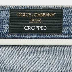 Pre Owned Dolce & Gabbana Blue Denim Distressed Cropped Jeans M/Waist 34"