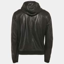 مملوكة مسبقًا Dolce & Gabbana Black Leather Hooded Zip Up Bomber Jacket XL
