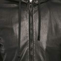 مملوكة مسبقًا Dolce & Gabbana Black Leather Hooded Zip Up Bomber Jacket XL