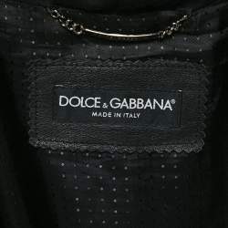 مملوكة مسبقًا Dolce & Gabbana Black Leather Hooded Zip Up Bomber Jacket XL