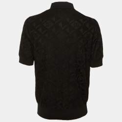 Pre Owned تي شيرت بولو دولتشي آند غابانا حرير سوداء بنمط هندسي DG محاك مقاس متوسط (ميديم)