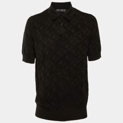 Pre Owned Dolce & Gabbana Black DG Geometric Pattern Silk Knit Polo T-Shirt M