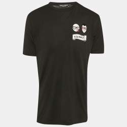 مملوكة مسبقًا Dolce & Gabbana Black Jersey DG Family Applique T-Shirt L