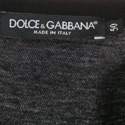 Pre Owned تي شيرت دولشي آند غابانا جيرسي أسود بتطريز عائلة دي جي مقاس كبير (لارج)